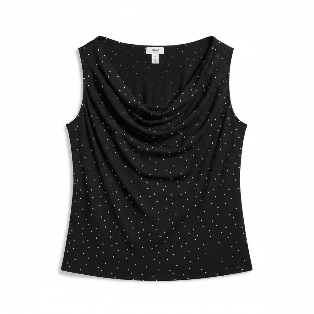 VTG Y2k Old Navy Womens Cowl Neck Polka Dot Tank Top Black White Petite XS Pinup